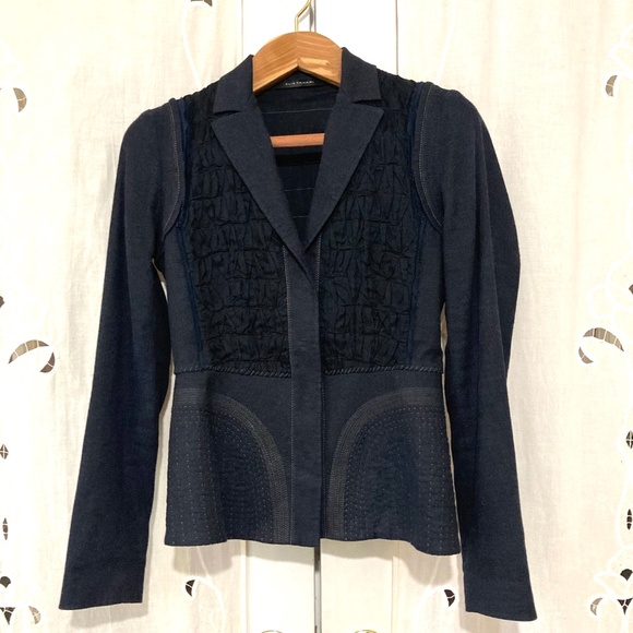 Lovely Linen Jacket, Elie Tahari, Blue & Black, Size 0 - Picture 2 of 5